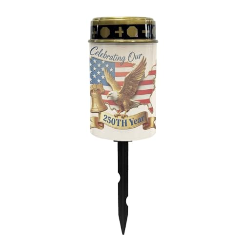 Image of Poceacles Eagle USA Flag 250th Pattern Solar Lights Patriotic Decor Outdoor Waterproof Cemetery Candles Solar Powered Grave Outdoor Decorative Walkway Lights for 4th of July Decorations