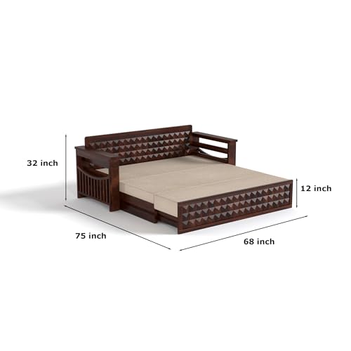 Image of Mamta Furniture Solid Sheesham Wood Sofa Set 3 Seater Furniture Wooden 3 Seater Sofa Cums Bed for Home Living Room with Cushions (Walnut with Cream, 3 Seater Design 1)