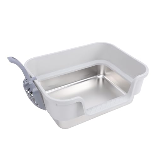 Caja de arena para gato acero inoxidable con lados altos gris miniatura 2