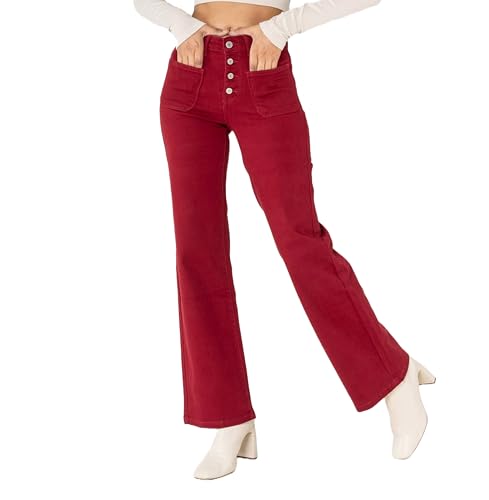 Nina Carter P139 Damen Jeanshosen Flared Bootcut High Waist Used Look Jeans (Bordeaux (P139-63), S) Nina Carter P139 Damen Jeanshosen Flared Bootcut High Waist Used Look Jeans (Bordeaux (P139-63), S)