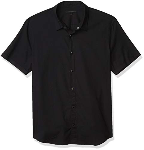 John Varvatos Star USA Men's Clark Regular FIT Short Sleeve Shirt with 3 Star Embroidery, Black, X-Large
