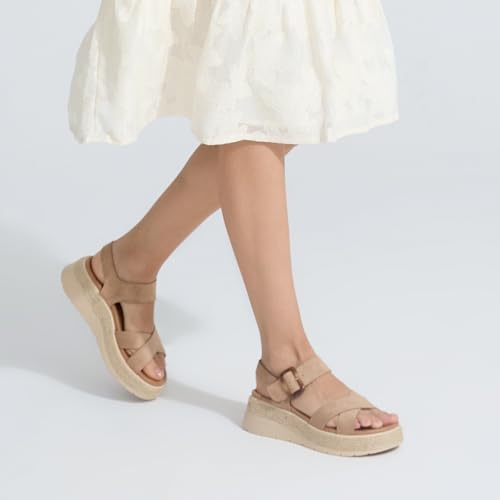 Image of UBFEN Womens Espadrille Platform Sandals Low Wedge Heel - Orthopedic Arch Support, Cushion Insole, Comfortable Dressy Buckle Sandals for Walking and Vacation