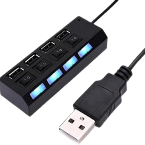 USB Splitter with Individual on/off Power Switches and Lights,USB Hub 2.0 with Multi USB Data Ports, Fast and Portable USB Extender Connector Compatible with Laptop Mobile and PC