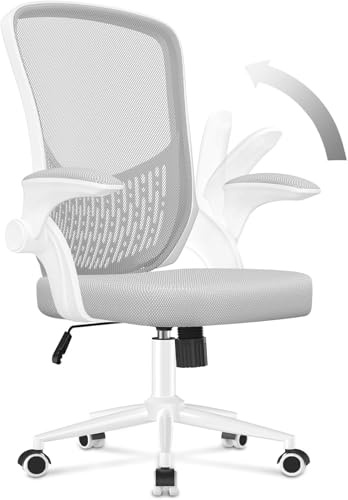 naspaluro Silla de Oficina Ergonómica con Soporte Lumbar de Diseño Exclusivo, Brazos Abatibles 90°, Tapicería de Malla Transpirable, Silla de Escritorio Giratoria 360°, Gris