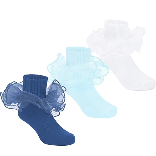 Durio Girls Ruffle Socks Toddler Baby Girl Socks With Big Double Lace Colorful Frilly Dress Socks for Toddler Girls Kids