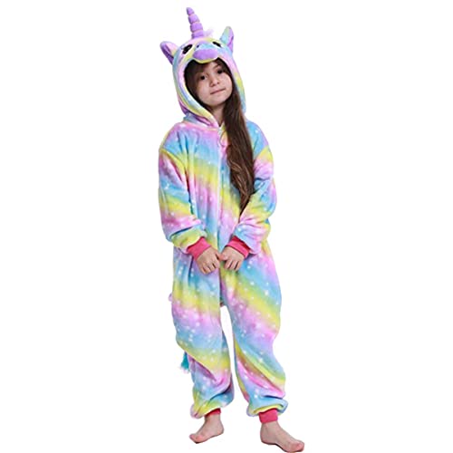 Saibit Mädchen Jungen Regenbogen Einhorn Onesies Pyjamas, Bademantel Nachtwäsche Komfortable Onesie Tier Schlafanzug, Kapuze Supersoft Fleece Jumpsuit Playsuit Wear Cover