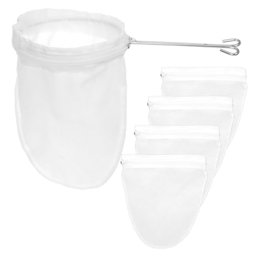 4 Pcs Reusable Nut Milk Bags, Fine Mesh Strainer with Stainless Steel Handle, Juice Strainer Bag with Zipper, Cheesecloth Filter Bags for Straining Nut Milk, Coffee, Juice, Butter, Cheese and Yogurt