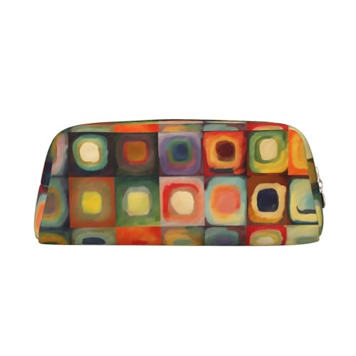 BSCKKDMN レザーペンシルケース かわいい ジッパー ペンシルポーチ ペンバッグ 多機能 旅行 メイク コスメティックバッグ 抽象アート 正方形 キーポーチ 女性 男性 仕事 オフィス