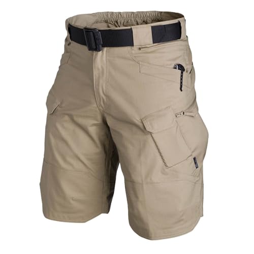 MOKBAY Short Baggy Militaire a Pied Coton de Course Poche zippée Vêtement Homme Cargo Pantalon Kaki Tactique Travail uni Vente Flash du Jour Et Soldes Bermuda Homme Coton Kaki L