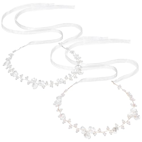 MBAIYO 2Pcs Flower Girl Hair Accessory Pearl Flower Girl Headpiece Adjustable Wedding Headband for Girls Wedding Birthday Party First Communion Head Crown for Women