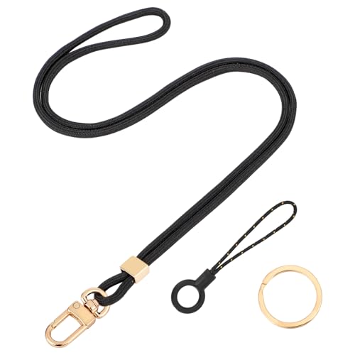 Segus Schlüsselband Schwarz, 1 Stück Schlüsselband mit Karabiner, Lanyard Mädchen, Lanyards mit Drehbarem Metallclip, Umhängeband für Id-Abzeichen, Sportpfeifen, Handy