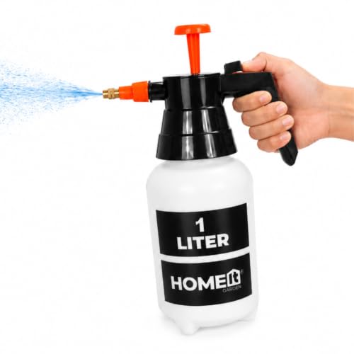 Home It® Pulvérisateur Manuel 1L avec Pompe – Buse réglable – Réservoir résistant aux UV – pour Jardin, Plantes, désherbage – Blanc/Noir/Orange