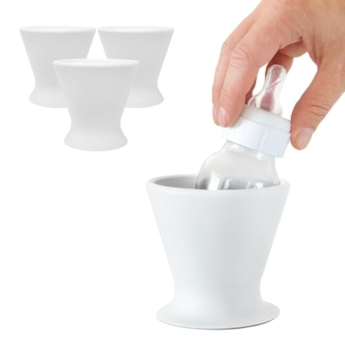 Image of Bökee Ultimate Non-Toxic Silicone Breast Pump and Baby Bottle Holder – Easy One Hand Milk & Formula Prep with Premium Wide Base Suction Cup - Dishwasher Safe - Soft White, 3-Pack