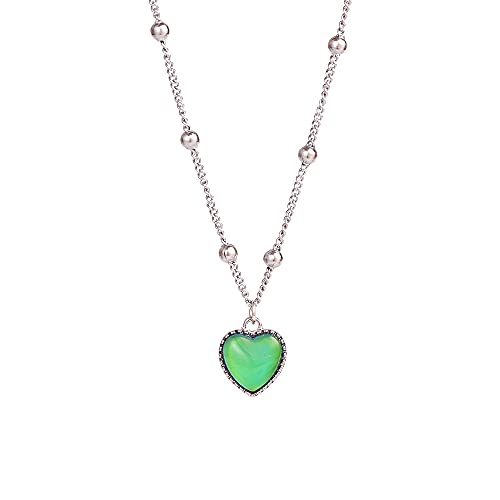 Image of Yocoyee Color Change Love Heart Pendant Necklace Temperature Sense Color Changing Glass Beaded Link Chain Trendy Necklace For Women Girl