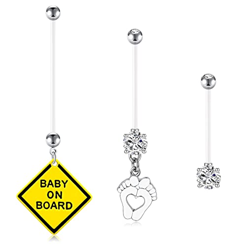 D.Bella Piercing para el ombligo con bolas de repuesto, 38 mm, flexible, bioplast, embarazo, ombligo, piercing para mujeres, 14 g, Acero de aleación, acrílico