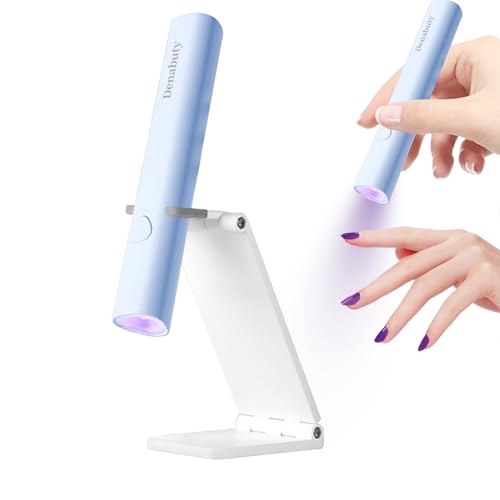 Lampara Uñas Semipermanentes, Denabuty Mini Lampara UV LED Uñas 3W, Secador de Uñas Portátil et Recargable con 2 Temporizador 20/60S, para Manicura, Resina de Extensión de Gel DIY Arte de Uñas Azul