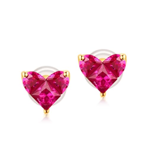 Boucles d'oreilles coeur corindon rouge CFWSHJ bijou amour femmes tendance