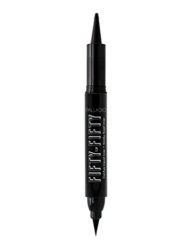 Palladio Fifty-Fifty Eye Liquid Liner, Dual Ended, Professional Eye Styling, Ultra-Soft Kajal Crayon And Super Precise Fiber Tip Liner, Smoky And Defined Looks, Smudge Proof, Quick Drying, Black Cat  #TOP1
