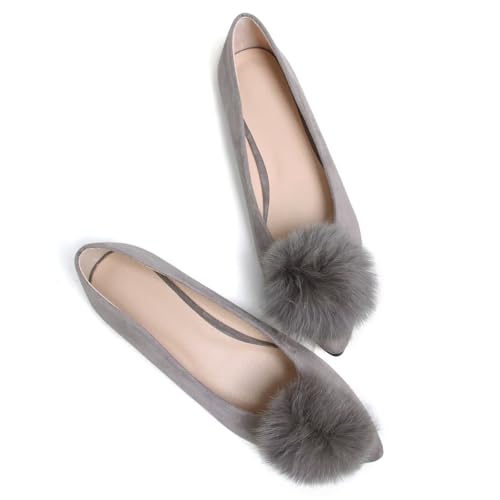 Stunner Women's Pointed Toe Flat Shoes Cute Pompom Ballet Shoes Slip on Dress Flat Shoes3