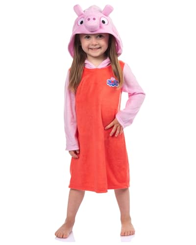 INTIMO Peppa Pig Raglan Nightgown Toddler Girls' Hooded Fleece Long Sleeve Pullover Pajama Gown
