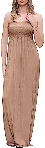 Love My Fashions® Womens New Bandeau Sheering Boobtube Gathered Summer Casual Ladies Beach wear Strapless Elasticated Long Maxi Dress