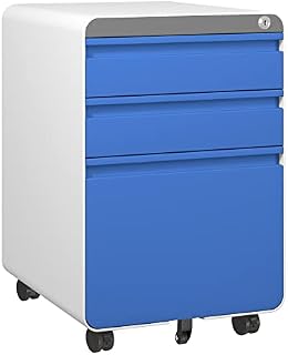 Dripex Fully Assembled 3-Drawer Mobile File Cabinet for A4 File, Lockable Metal Filling File Cabinet with Hanging File Frame and Anti-tilt Design Office Rolling Vertical File Cabinet