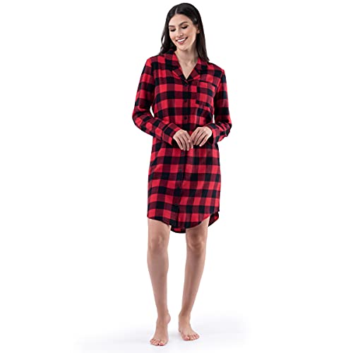 Fruit of the Loom Womens Flannel Sleep Shirt Buffalo Check Large