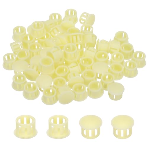 Image of MECCANIXITY 64PCS 11mm(7 /16 inch) Beige Plastic Hole Plugs, Flush Type Panel Hole Plugs Insert End Caps for Locking Hole Tubes Furniture Cabinet