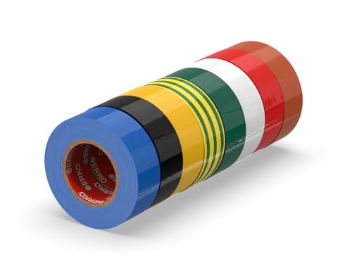 ERKO Ruban adhésif isolant électrique PVC 19mm x 20m 8 pièces Multicolore, Réparation de câbles électriques, Très flexible avec une forte adhérence, Résistant...