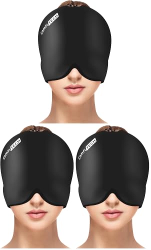 Image of ComfiTECH Head Ice Pack Wrap Cold Cap Cooling Gel Hat, Medium, Dark Black (Pack of 3)