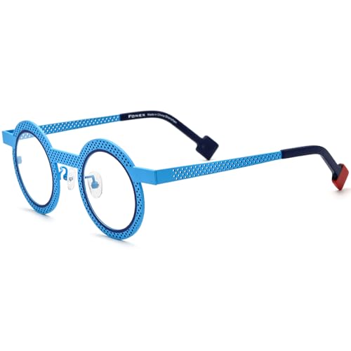 Image of FONEX Colorful Pure Titanium Glasses Frame Women Retro Round Eyeglasses
