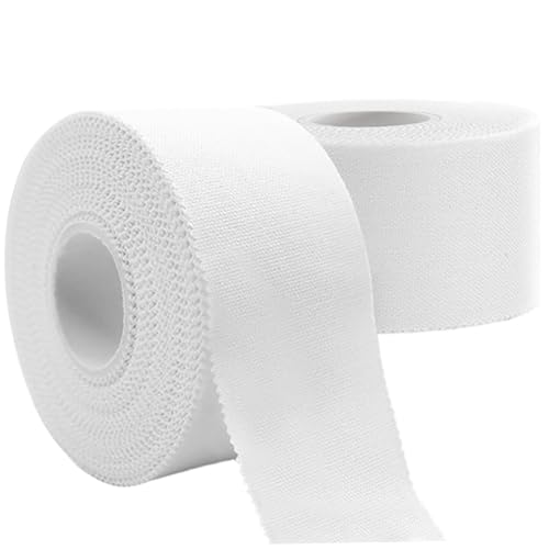 Obelunrp Easy Tear Sports Tape, Athletic Tape 2 Roll Lágrima y Transpirable Algodón Blanco Sports elástico y Autoadhesivo para muñeca, Tobillo, Pulgar más