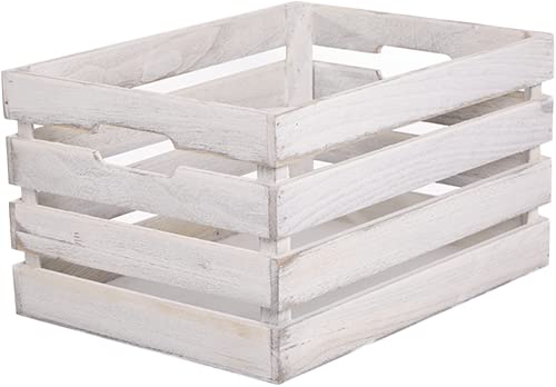 Wickerfield Wooden Fruit Apple Crate Shelf Basket Storage Box Shop Display Christmas Hampers (White Wash, Medium)