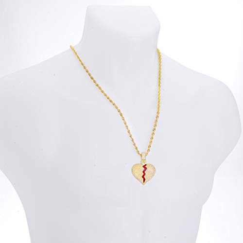 metaltree98 Gold Silver Tone Iced Out Broken Heart Pendant 24 inch Chain Necklace HC 168753