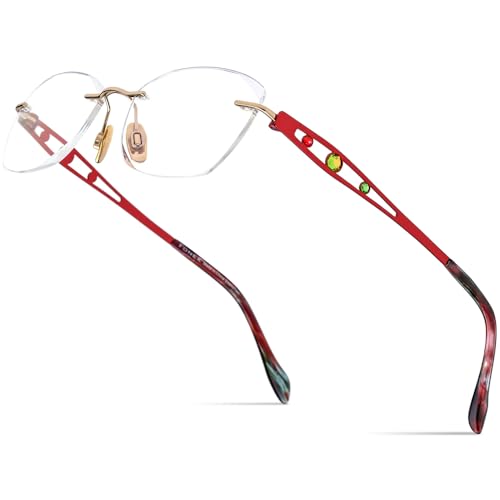 Image of FONEX Titanium Glasses Frame,Rimless Frameless Luxury Diamond Optical Eyeglasses for Women