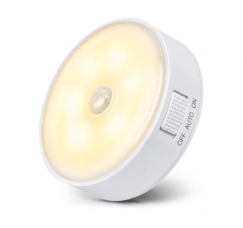 Image of Motion Sensor Light Rechargeable, BUYERZONE Wireless LED Night Lamp with PIR Human Body Detection, USB Magnetic Wall Light for Bedroom, Stairs, Wardrobe, Kitchen & Bathroom (1, White, Medium)