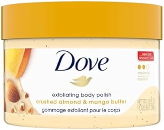 Dove Exfoliating Body Polish Scrub for Dry Skin with Crushed Almond and Mango Butter, Gently Exfoliates and Moisturizes to Reveal Instantly Soft, Smooth & Healthy Skin, Naturally Derived Ingredients, Sulfate-Free, Fruity Scent, 298g