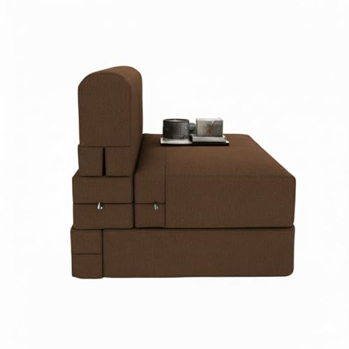 Image of PUM PUM Foldable Sofa Cum Bed | EPE Foam 2 Seater Floor Sofa | Premium Jute Fabric | Space-Saving Furniture for Living Room & Bedroom |36 Inch Width,Brown