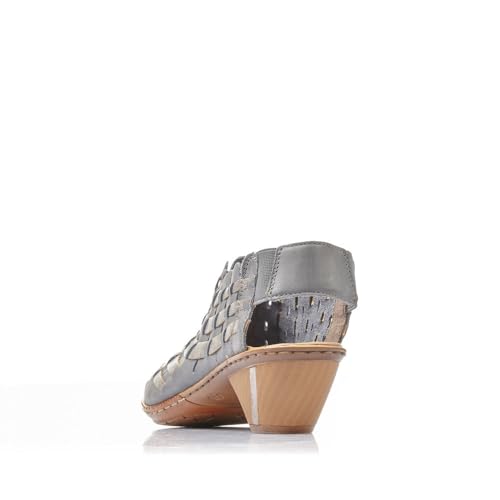 Image of Rieker 46778 Sina Women's Heels - Sling-Backs, Leather Upper, Hand-Woven Design, Anti-Stress Comfort, Flexible Sole, Secure Fit, and Timeless Everyday Style