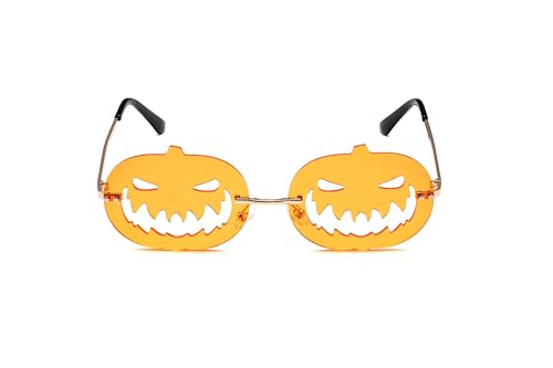 NEW, 2-Pack Pumpkin Sunglasses Rimless Eyewear for Women Men Party Carnival Prom Halloween Glasses (Pumpkin, Orange + Black)3