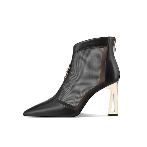 TinaCus Women's Pointed Toe Genuine Leather & Mesh Handmade High Heels Zip up Ankle Boots with Butterfly2