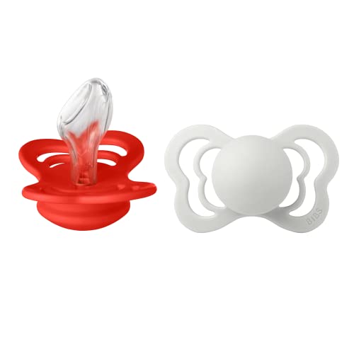 Image of BIBS Pacifiers - Couture Collection | BPA-Free Anatomical Nipple | Silicone | Made in Denmark | Set of 2 Candy Apple/Haze Color Premium Soothers | Size 0-6 Months