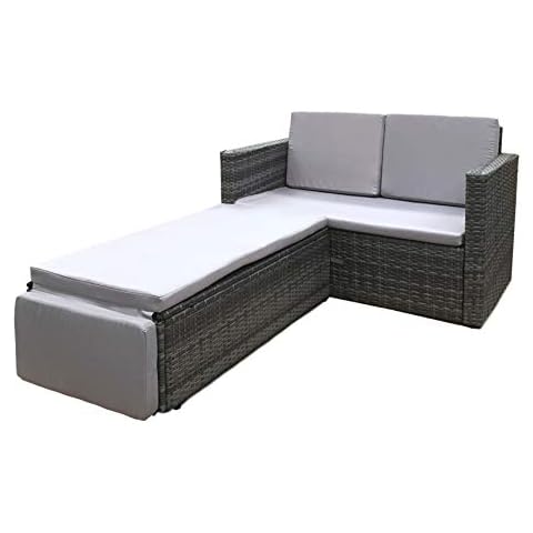 EVRE Outdoor Rattan Garden Love Bed Furniture Set Patio Conservatory (Grey) Cover