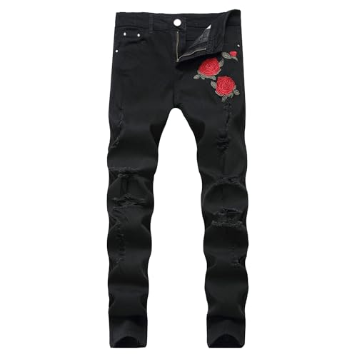 Men's Pattern Ripped Slim Fit Jean Skinny Comfort Straight Leg Flex Waist Pants Classic Stretch Denim Jeans for Men