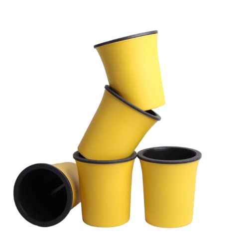 Image of Harshdeep Self Watering Small Plastic Pots for Plants - Oslo - Indoor Home Livingroom Office Tabletop Decorative 4 Inch Round Planter Set of 5 (Yellow)