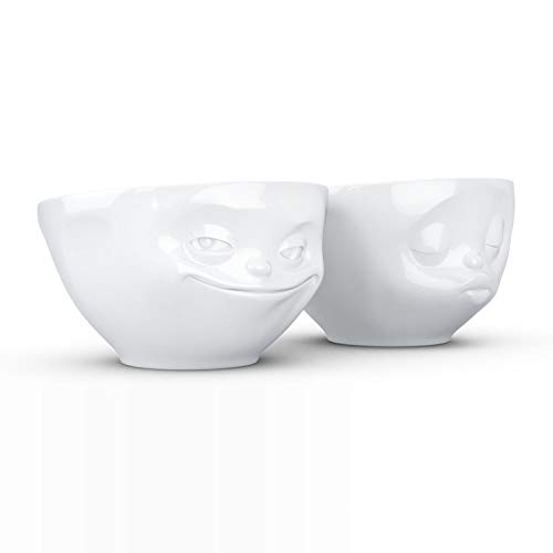 Fiftyeight Products Tassen Medium Porcelain Bowl Set No. 1, Grinning & Kissing Face, 6.5 Oz. White (Set Of 2 Bowls) #TOP3