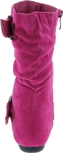 Link Klein-70K Girl's Kid's Faux Suede Two Buckle Zipper Flat Heel Mid Calf Slouchy Boot Shoes4