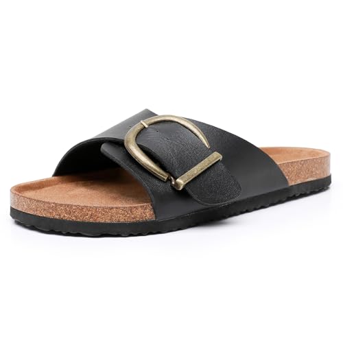 Women's Sandals Comfort Slides with Adjustable Buckle,Cork Footbed Sandals,Outdoor Beach Sandals