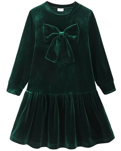 Girls Long Sleeve Dress: Toddler Girl Velvet Bow Tie Dresses for Casual Winter Christmas Holiday with 2-7T