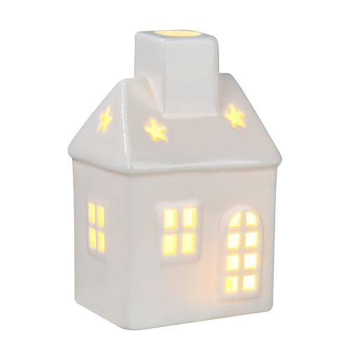 ZZOUFI Casitas Ceramica Blancas Navidad, Casa Navidad Ceramica Portavelas, Casitas de Porcelana Decoracion (8.5 x 6.8 x 13.5 cm)